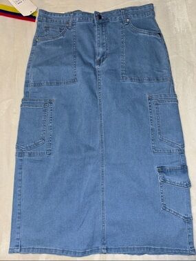 Light Wash Denim Utility Skirt